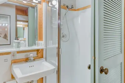 a bathroom with a sink and a shower at Northstar Perch in Truckee