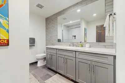 a bathroom with a sink and a toilet at Meadowview in Truckee