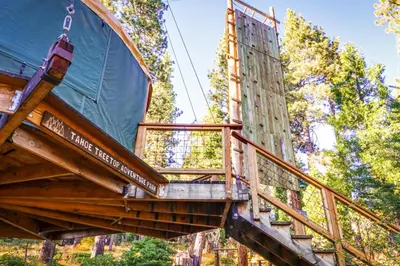 a deck of a tree house in the woods at Unit 18A at Granlibakken in Tahoe City