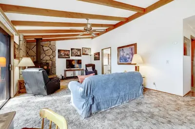 a living room with a couch and a tv at Mountain Springs Lodge in Groveland