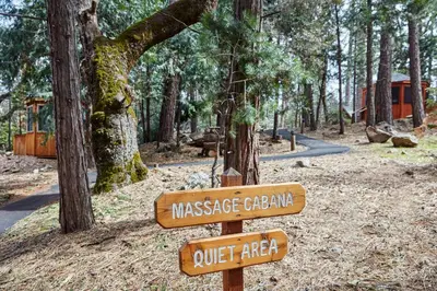 a sign that says massage cream and quiet area at Evergreen Lodge at Yosemite in Groveland
