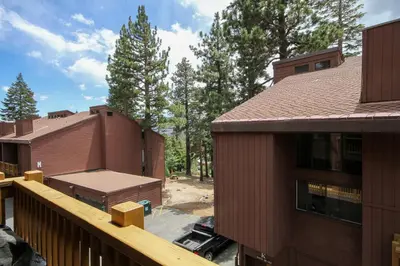 a view from a balcony of a building at Mammoth Ski Racquet Club 105 - Pet Friendly in Mammoth Lakes