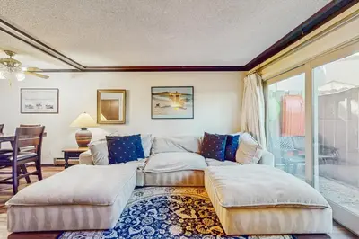 a living room with a couch and a table at Lakeside Dreamzzz in Tahoe Vista
