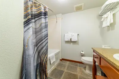 a bathroom with a shower and a toilet at Luxury Oasis Village Ski-in Ski-out in Mammoth Lakes