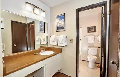 a bathroom with a sink and a toilet at St Anton Street View 2-Bedroom Condo with full kitchen in Mammoth Lakes