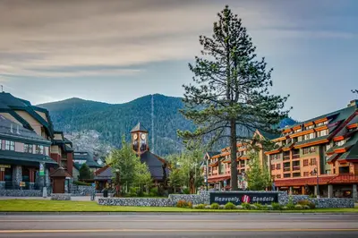 a town in the mountains with a clock tower at Inntopia in Zephyr Cove
