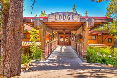 a building with a sign that reads lodge at Tahoe Donner Escape in Truckee