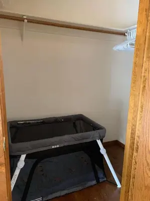 a closet with a shelf in a room at Yosemite Riverside Retreat with small beach access and air conditioning in Oakhurst