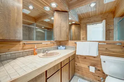 a bathroom with a sink and a toilet at Lake Lookout in Stateline