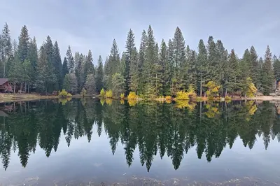 a view of a lake with trees in the background at Hidden Haven in Arnold