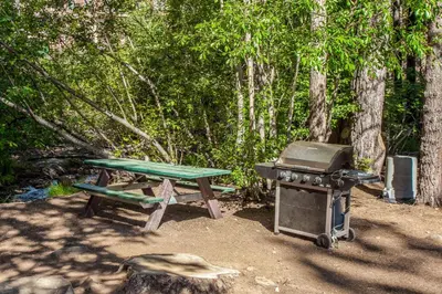 a picnic table and a grill and a picnic bench at Northstar Resort 207 in Truckee