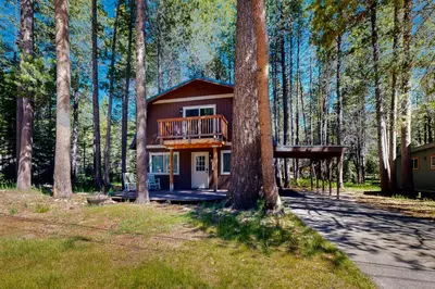 a house in the middle of the forest at Miztec Manor in South Lake Tahoe