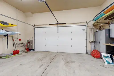 a garage with a large white garage door at Pine Haven in Kings Beach