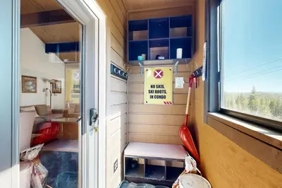 a small room with a window in a train at Ski Bowl Condos Unit 518 in Truckee