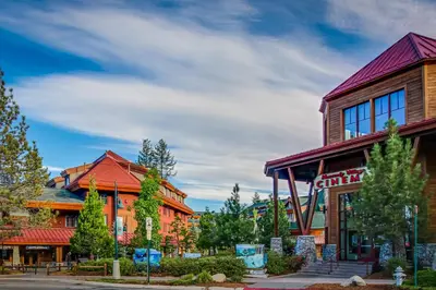 a group of buildings on a street at Donner Escape in South Lake Tahoe