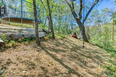 a swing set in the middle of a forest at Cascadel Haven in North Fork