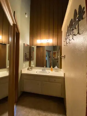 a bathroom with a sink and a mirror at Mammoth Awesome Location-1 min to Shuttles & Food! TOML-CPAN-11402 in Mammoth Lakes