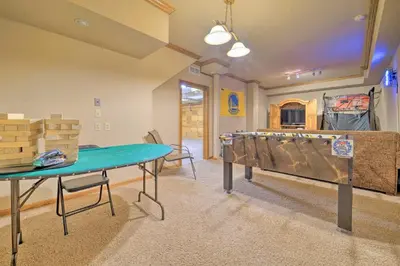 a ping pong room with a ping pong table at Wraparound Deck and Pool Access Truckee Cabin in Truckee
