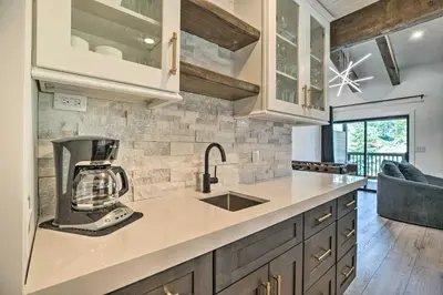 a kitchen with a blender on a counter at Luxe Mountain Home in Village, Steps to Gondola! in Mammoth Lakes