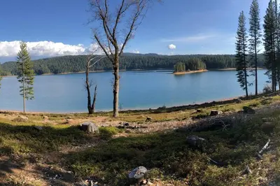 a view of a lake with trees in the background at Modern Cabin Get Away - close to APPLE HILL in Pollock Pines