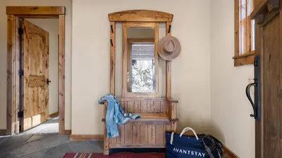 a room with a door with a horse statue next to it at Lakefront Home in Kings Beach w Views • Prime Location Atkinson by Avantstay in Tahoe Vista