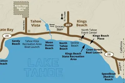 a map of the lake tahoe resort and golf course at Lakeside Hotel room #2 in Kings Beach in Kings Beach