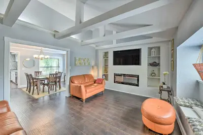 a living room with a couch and a chair and a table at Less Than 3 Mi to Dtwn Placerville Home with Outdoor Oasis in Placerville
