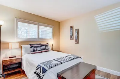 a bedroom with a bed and a window at Incline Village Charmer in Incline Village