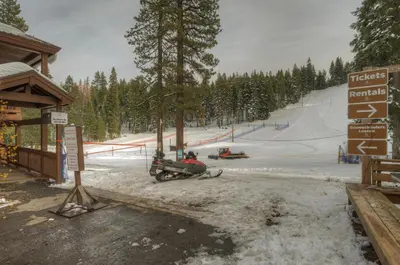 a snowmobile parked next to a ski slope at Granlibakken Gem - Unit 71 in Tahoe City