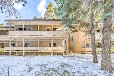 an exterior view of a building in the snow at Take Me to Tahoe in Incline Village