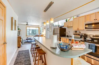 a kitchen with a large counter top in a room at 2 Mi to Heavenly Mtn Resort Retreat with Sauna! in Stateline