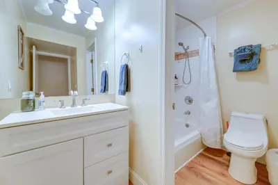 a bathroom with a sink and a toilet and a shower at Less Than 3 Mi to Lake Tahoe Incline Village Condo! in Incline Village