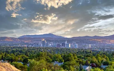 a view of a city with trees and buildings at Stylish 4BR Home Nr Golden Eagle Sports Complex in Sparks