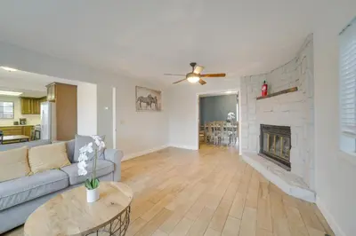 a living room with a couch and a fireplace at Pet-Friendly Hollister Getaway with Grill! in Hollister