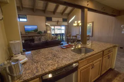 a kitchen with a sink and a counter top at Our Happy Place home in South Lake Tahoe