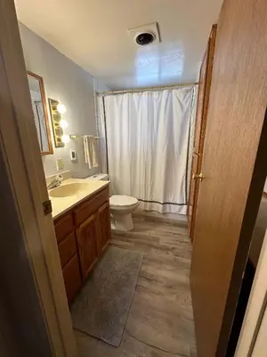 a bathroom with a sink and a toilet and a shower at Blue Lake Chalet- 3 Bedroom + Loft/Pool Table in Arnold/Bear Valley (Pet-Friendly) in Arnold