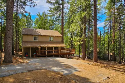 a house in the middle of the forest at Bigfoot Cabin in Camp Connell
